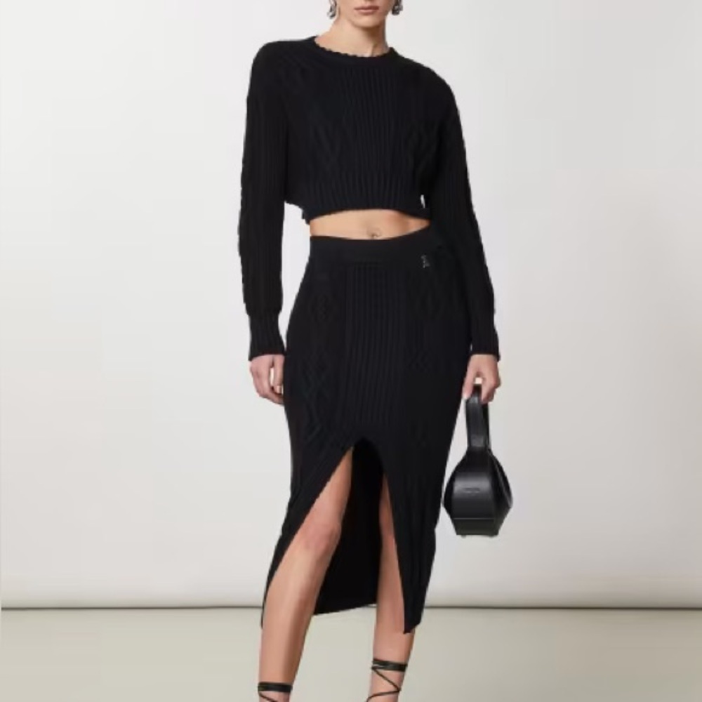 2/$250 Patrizia Pepe black cable knit cropped sweater - XS (0) NWOT - Picture 2 of 7